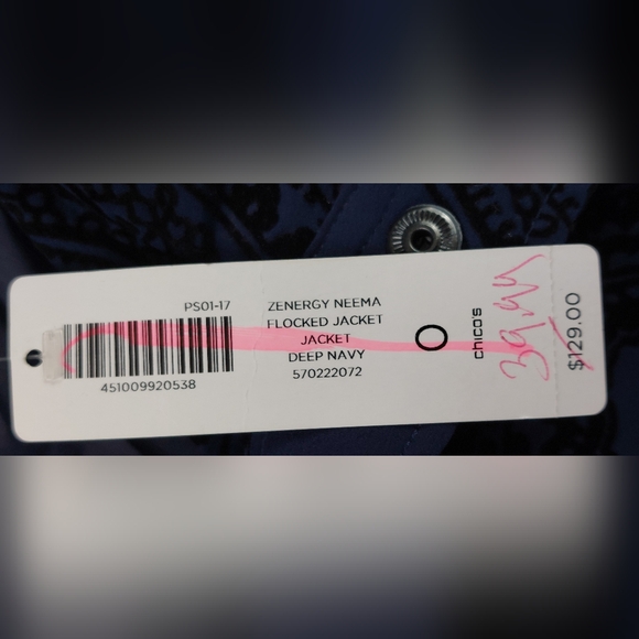 Chicos Zenergy Flocked Jacket Womens Size 0 Deep Navy Paisley Stretch NWT $129 - Picture 6 of 13